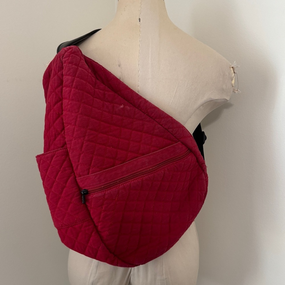 LL Bean Ameribag Healthy Back Bag Sling‎ Backpack ~ Red Quilted Travel Outdoor